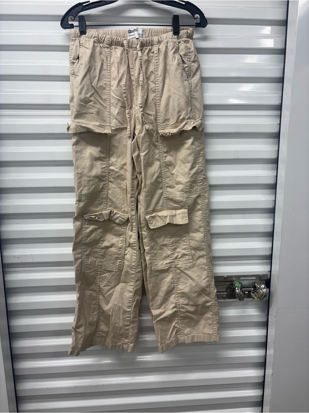 Rita Ora x Primark Women's Beige Cargo Pants Elastic Waist Pockets Size S